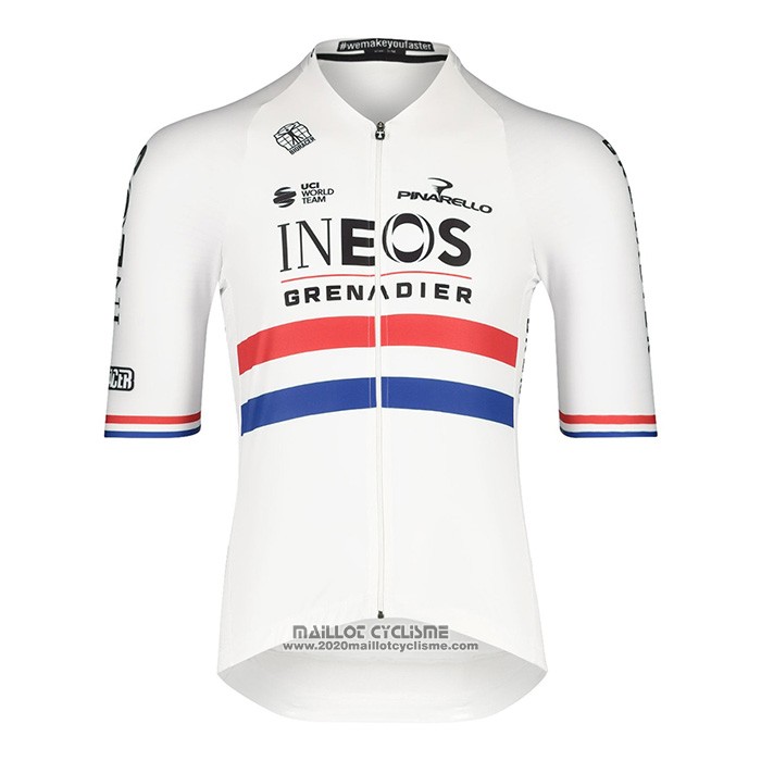 2022 Maillot Cyclisme British Champion Ineos Bleu Blanc Manches Courtes et Cuissard
